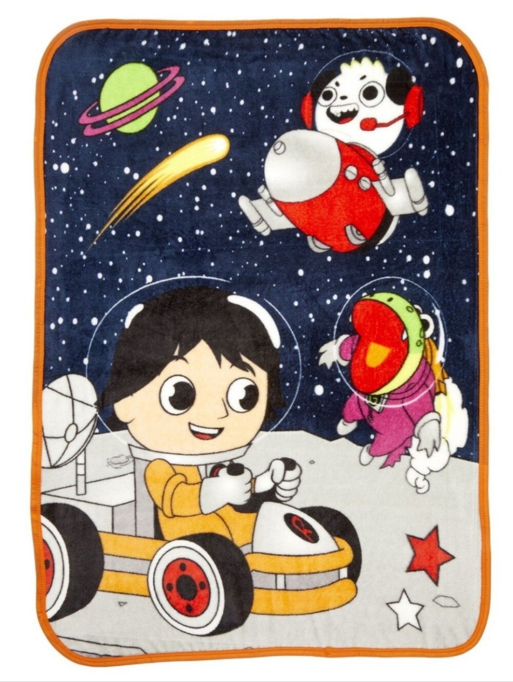 Kids Space Adventure Plush Blanket - Navy & Orange